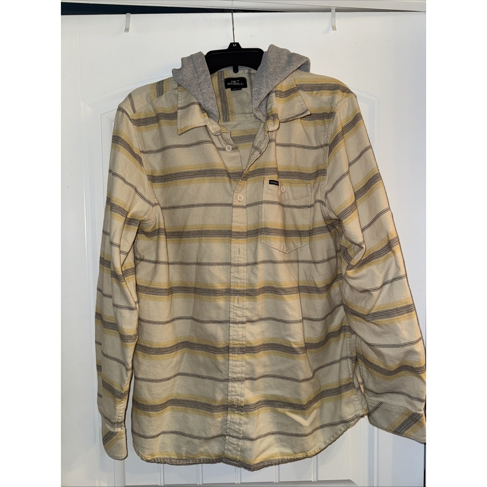 O'Neil Button Up Hooded Plaid Long Sleeved Shirt Men's L